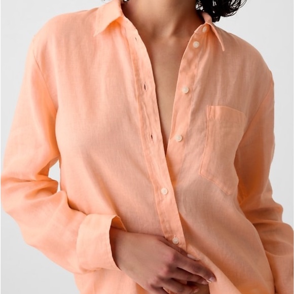 NWT GAP Peach 100% Linen Relaxed Boyfriend Button Down Shirt - Picture 4 of 7